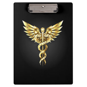 Gold Polygonal Symbol Caduceus Klemmbrett