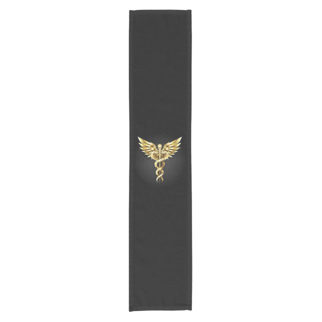 Gold Polygonal Symbol Caduceus Kurzer Tischläufer (Vorderseite)