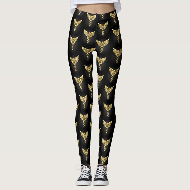 Gold Polygonal Symbol Caduceus Leggings (Vorderseite)