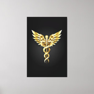 Gold Polygonal Symbol Caduceus Leinwanddruck