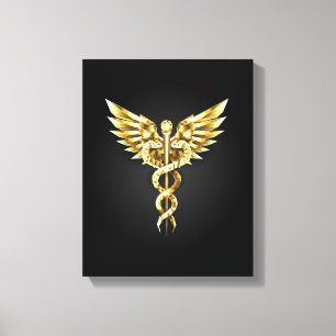 Gold Polygonal Symbol Caduceus Leinwanddruck