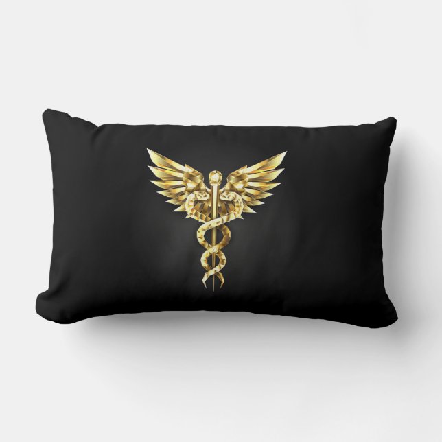 Gold Polygonal Symbol Caduceus Lendenkissen (Vorderseite)