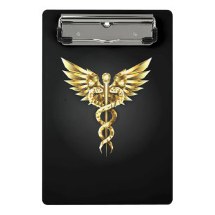 Gold Polygonal Symbol Caduceus Mini Klemmbrett
