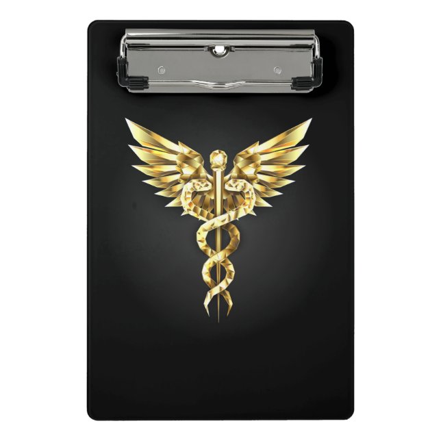 Gold Polygonal Symbol Caduceus Mini Klemmbrett (Vorderseite)