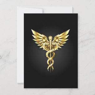 Gold Polygonal Symbol Caduceus Mitteilungskarte