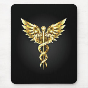 Gold Polygonal Symbol Caduceus Mousepad