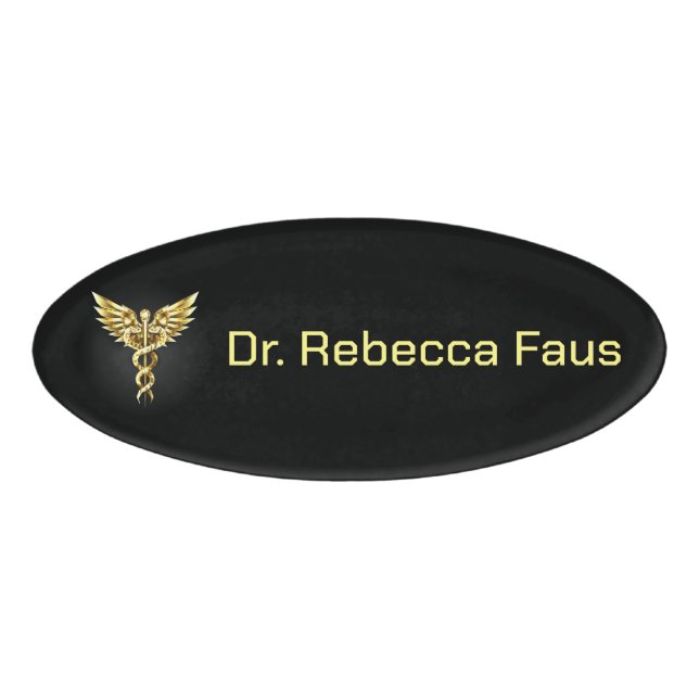Gold Polygonal Symbol Caduceus Namenschild (Vorderseite)