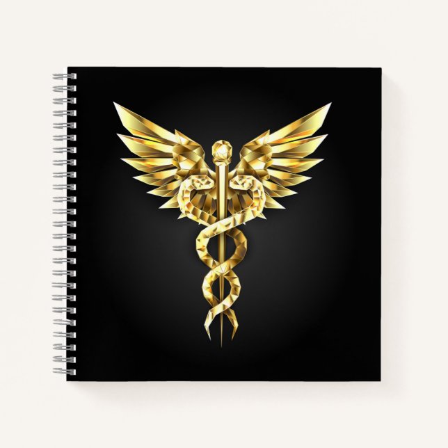 Gold Polygonal Symbol Caduceus Notizbuch (Vorderseite)