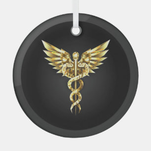 Gold Polygonal Symbol Caduceus Ornament Aus Glas