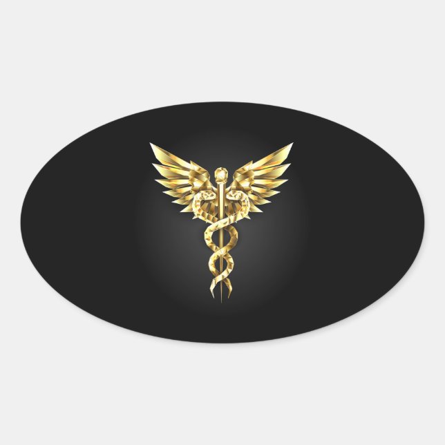 Gold Polygonal Symbol Caduceus Ovaler Aufkleber (Vorderseite)