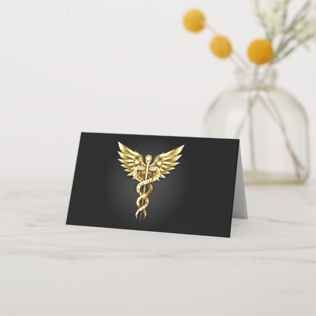 Gold Polygonal Symbol Caduceus Platzkarte (Vorderseite)