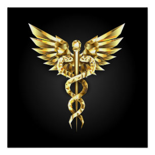 Gold Polygonal Symbol Caduceus Poster