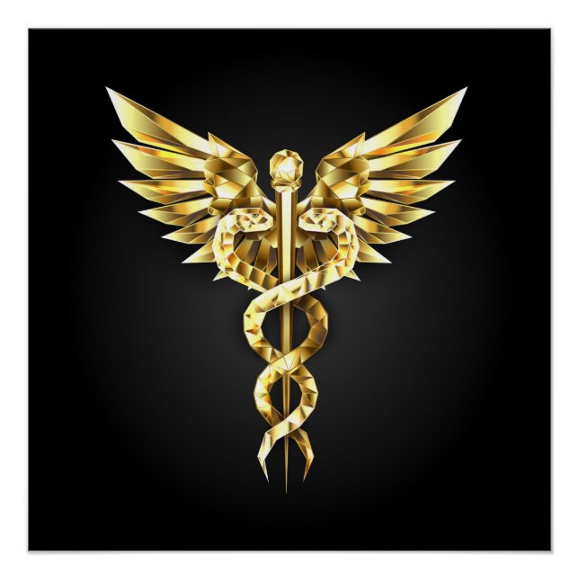 Gold Polygonal Symbol Caduceus Poster (Vorderseite)