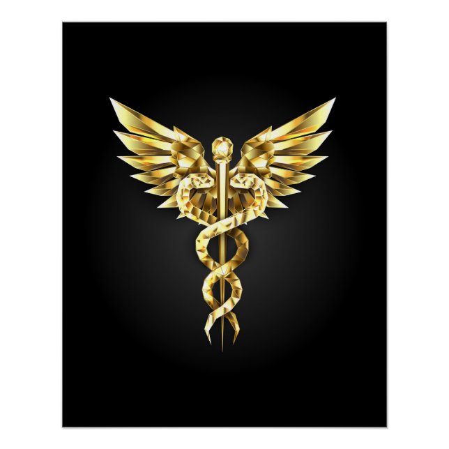 Gold Polygonal Symbol Caduceus Poster (Vorderseite)