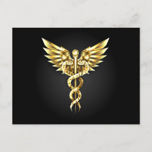 Gold Polygonal Symbol Caduceus Postkarte