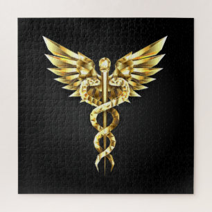 Gold Polygonal Symbol Caduceus Puzzle