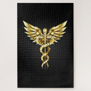 Gold Polygonal Symbol Caduceus Puzzle