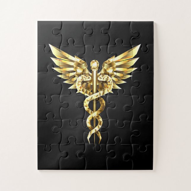 Gold Polygonal Symbol Caduceus Puzzle (Vertikal)