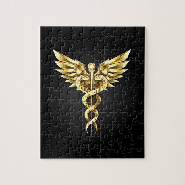Gold Polygonal Symbol Caduceus Puzzle (Vertikal)