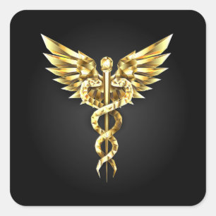 Gold Polygonal Symbol Caduceus Quadratischer Aufkleber
