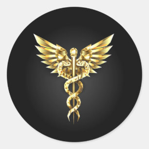 Gold Polygonal Symbol Caduceus Runder Aufkleber