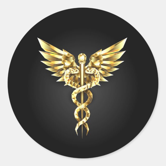 Gold Polygonal Symbol Caduceus Runder Aufkleber (Vorderseite)