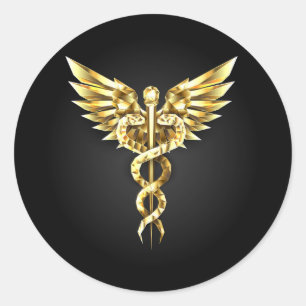 Gold Polygonal Symbol Caduceus Runder Aufkleber