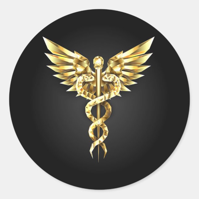 Gold Polygonal Symbol Caduceus Runder Aufkleber (Vorderseite)