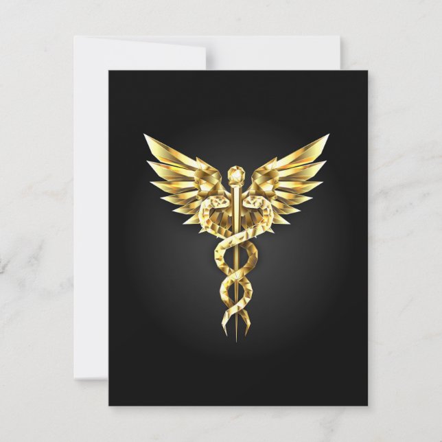 Gold Polygonal Symbol Caduceus Save The Date (Vorderseite)