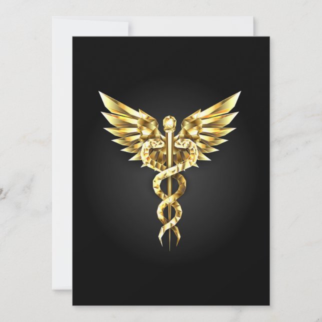Gold Polygonal Symbol Caduceus Save The Date (Vorderseite)