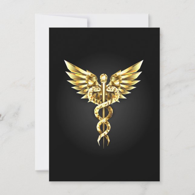 Gold Polygonal Symbol Caduceus Save The Date (Vorderseite)