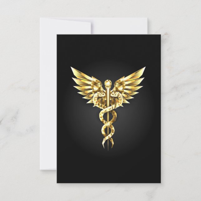 Gold Polygonal Symbol Caduceus Save The Date (Vorderseite)