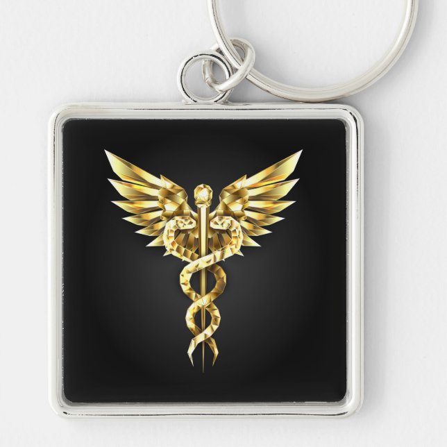 Gold Polygonal Symbol Caduceus Schlüsselanhänger (Vorne)