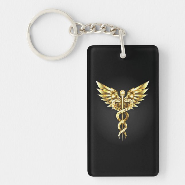 Gold Polygonal Symbol Caduceus Schlüsselanhänger (Vorderseite)