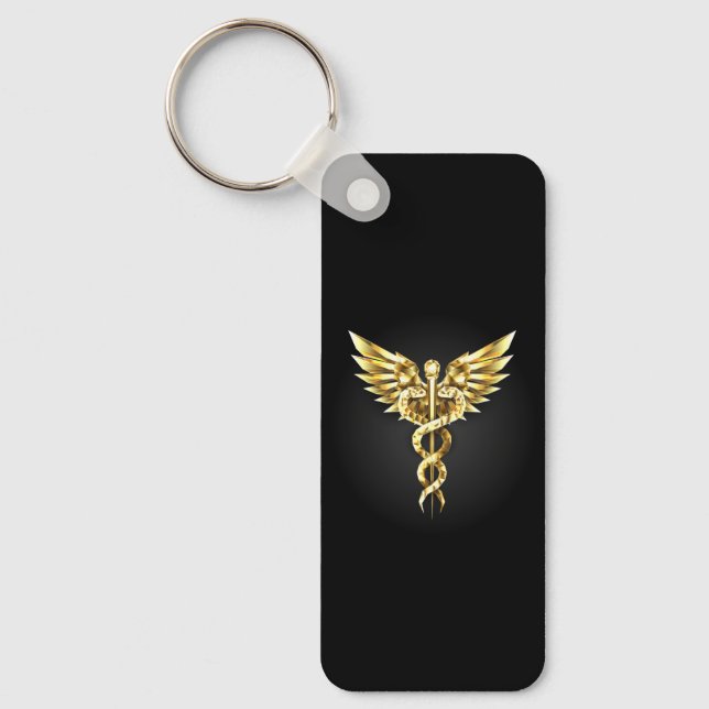 Gold Polygonal Symbol Caduceus Schlüsselanhänger (Vorderseite)