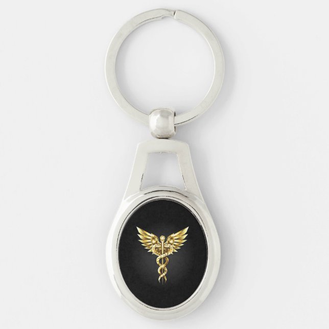 Gold Polygonal Symbol Caduceus Schlüsselanhänger (Vorderseite)