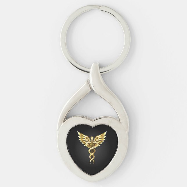 Gold Polygonal Symbol Caduceus Schlüsselanhänger (Vorderseite)