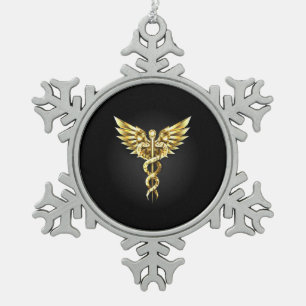 Gold Polygonal Symbol Caduceus Schneeflocken Zinn-Ornament