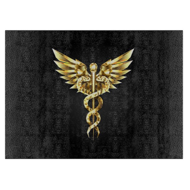 Gold Polygonal Symbol Caduceus Schneidebrett (Vorderseite)