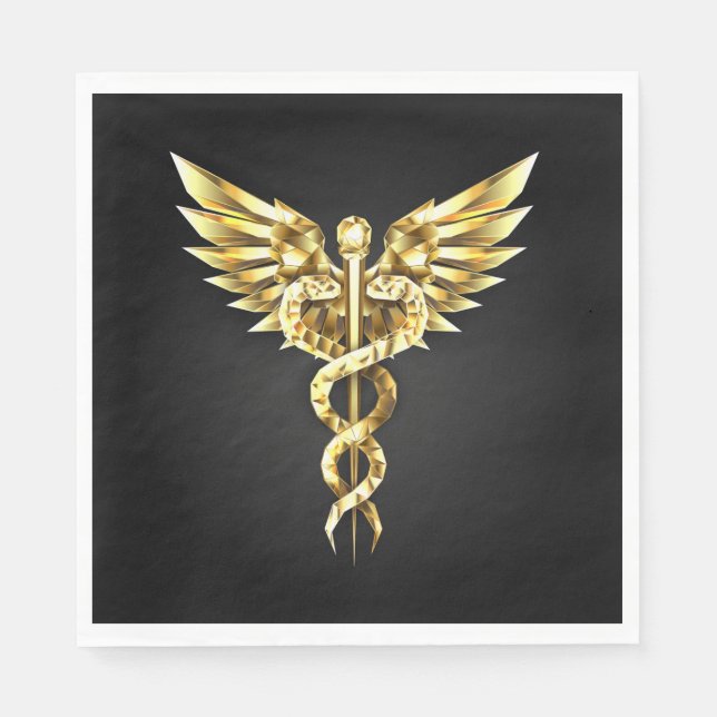 Gold Polygonal Symbol Caduceus Serviette (Vorderseite)