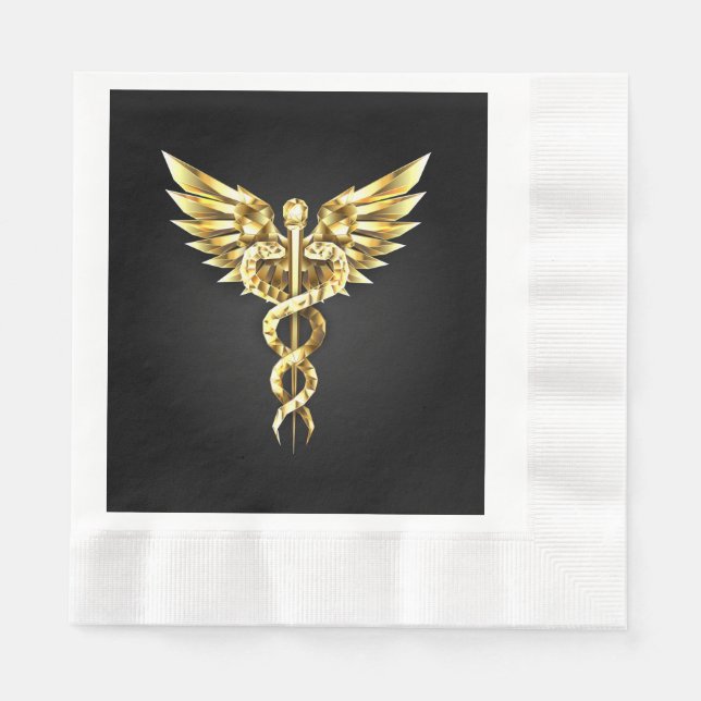 Gold Polygonal Symbol Caduceus Serviette (Vorderseite)