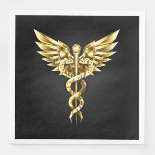 Gold Polygonal Symbol Caduceus Serviette