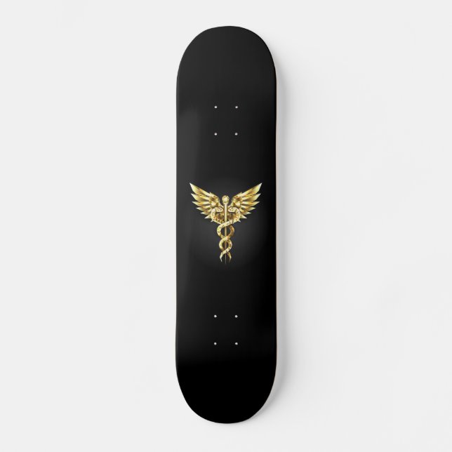 Gold Polygonal Symbol Caduceus Skateboard (Vorderseite)