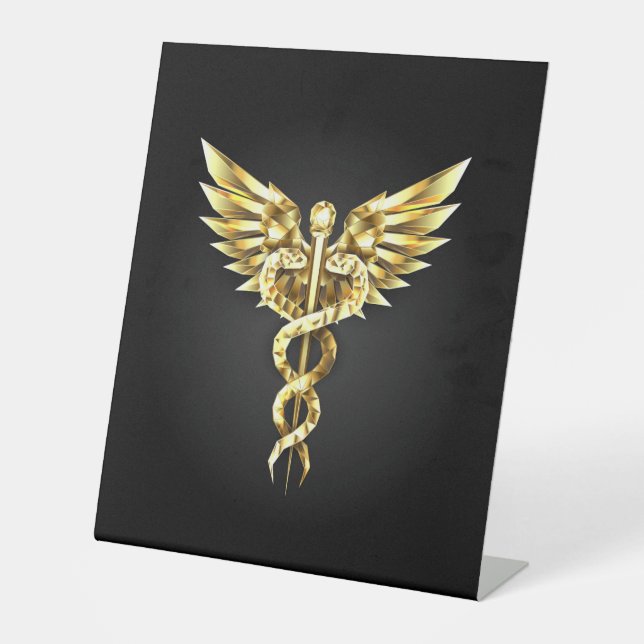 Gold Polygonal Symbol Caduceus Sockelschild (Vorderseite)