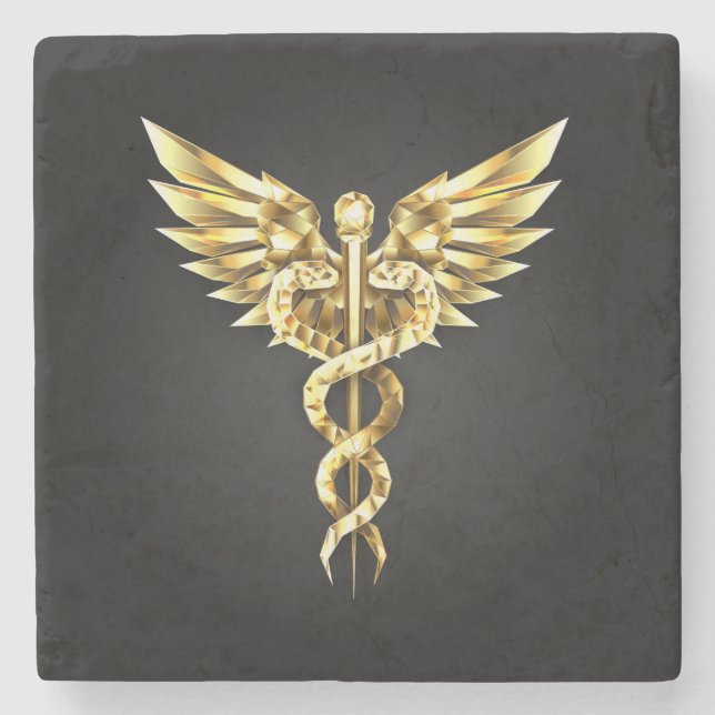 Gold Polygonal Symbol Caduceus Steinuntersetzer (Vorderseite)