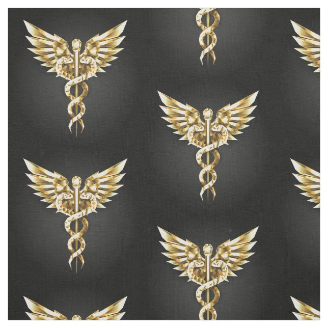 Gold Polygonal Symbol Caduceus Stoff (Muster)