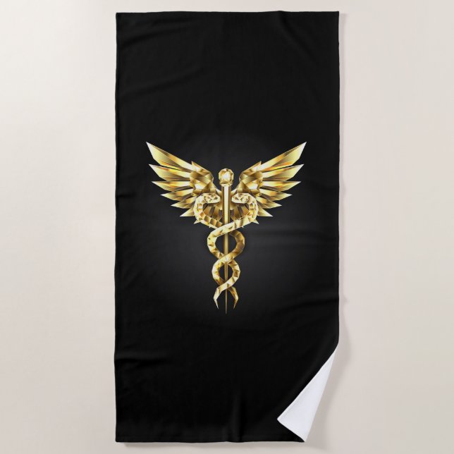 Gold Polygonal Symbol Caduceus Strandtuch (Vorderseite)