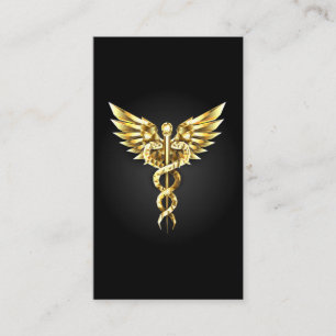 Gold Polygonal Symbol Caduceus Telefonnummerkarte
