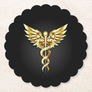 Gold Polygonal Symbol Caduceus Untersetzer