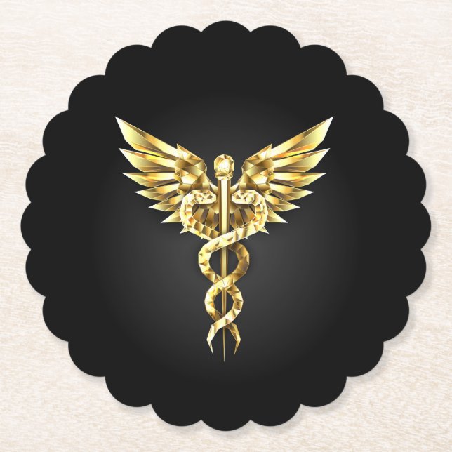 Gold Polygonal Symbol Caduceus Untersetzer (Vorderseite)